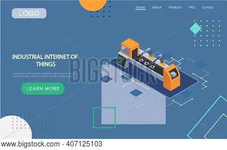 Industrial Internet Of Things 4ir Revolution Ai, Iot. Machinery And Robotic Arm, Wireless Network. A