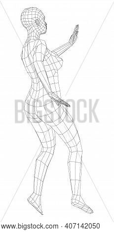 Wireframe Ballerina Or Dancer In Dance Pose. Female Dancing Salsa. Vector 3d Rendering