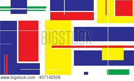 Pattern With Colorful Rectanges And Lines On White Background
