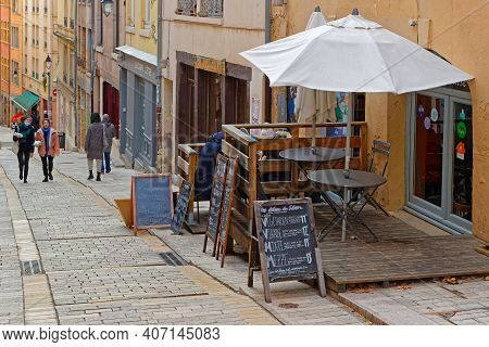 Lyon, France, January 26, 2021 : La Croix-rousse Slopes. Appearance  Of The District Is Heavily Infl