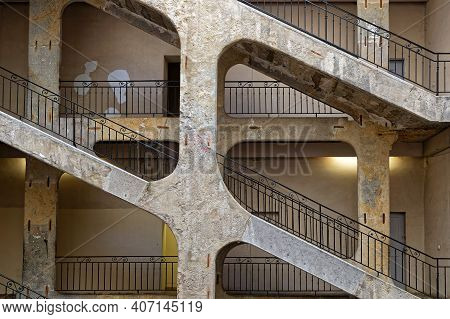 Lyon, France, February 6, 2021 : The Cour Des Voraces Is A Building Court And A Traditionnal Traboul