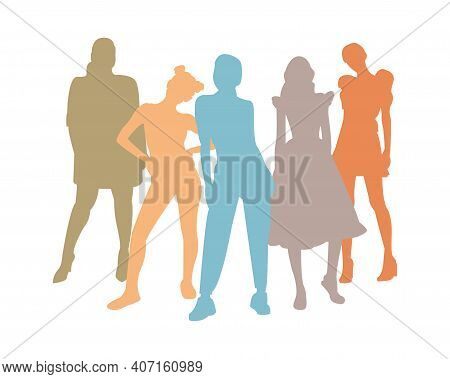 A United Community Of Women Of Different Characters And Moods, Different Styles Of Clothing And Life