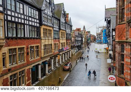 Chester; Uk: Jan 29, 2021: A General View In The Shopping District Of Chester Seen On A January Frid