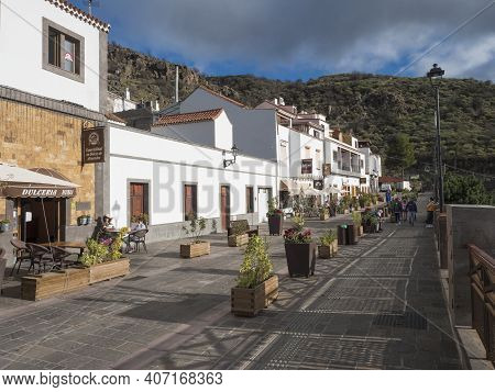 Tejeda, Gran Canaria, Canary Islands, Spain December 15, 2020: Main Street In Tejeda Picturesque Can