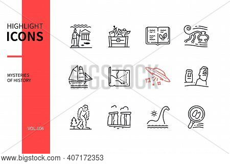 Mysteries Of History - Line Design Style Icons Set
