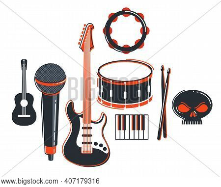 Rock Music Band Vector Flat Illustration Isolated Over White Background, Hard Rock And Heavy Metal L