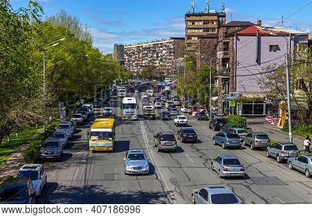 Yerevan, Armenia - April 18,2019:komitas Street Is The Main Thoroughfare Of Yerevan, The Capital Of 