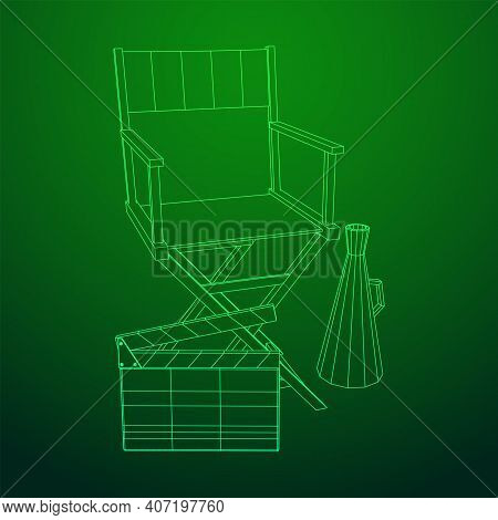 Director Movie Workplace Chair. Wireframe Low Poly Mesh Vector Illustration