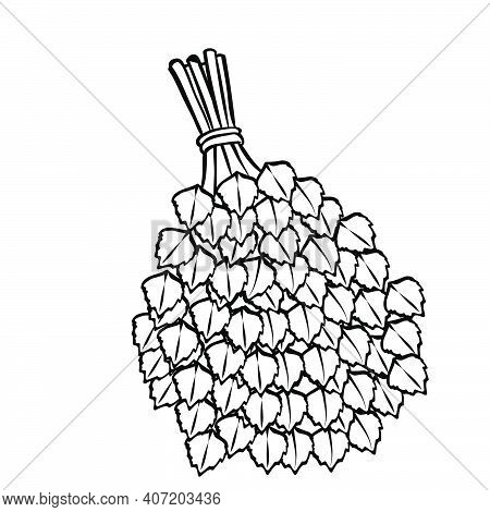 Broom Sketch For Ani, Coloring Book, Birch Broom, Isolated Object On A White Background Vector Illus