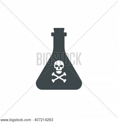 Bottle Poison Alcohol Skull In Full Face For Concept Design. Dangerous Container. Poisonous Drink. С