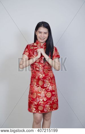Asian Woman Wearing Traditional Cheongsam Qipao