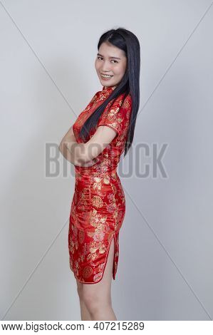 Asian Woman Wearing Traditional Cheongsam Qipao