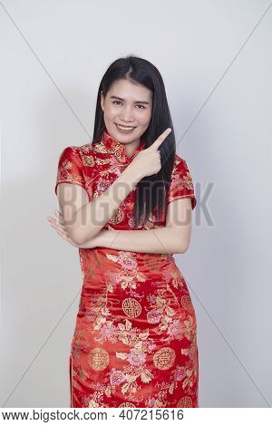 Asian Woman Wearing Traditional Cheongsam Qipao