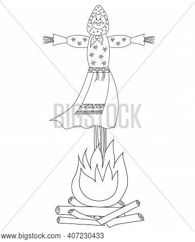Traditional Effigy Burnt On The Feast Of Maslenitsa Or Shrovetide Coloring Page. Maslenitsa Doll Iso