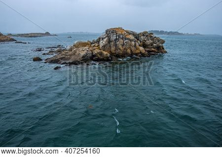 Roscoff, France - August 28, 2019: The Small Island Off The Coast Of Roscoff On The North Coast Of F