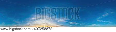 Sky Panorama With Cirrostratus Clouds In Seamless Spherical Equirectangular Format As Full Zenith Fo