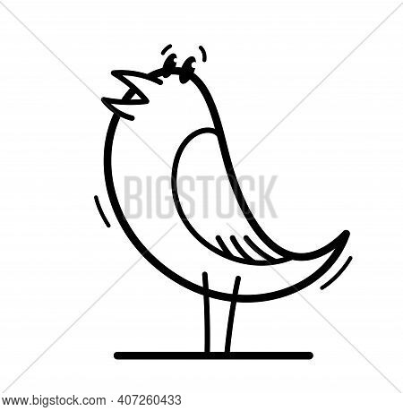 Little Cute Bird Standing And Singing Birdsong Funny Cartoon Flat Vector Illustration Isolated On Wh