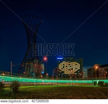 Heart Shaped Illuminated Windows Of The Grand Westin Hotel In Munich. Germany At The 14th April 2020