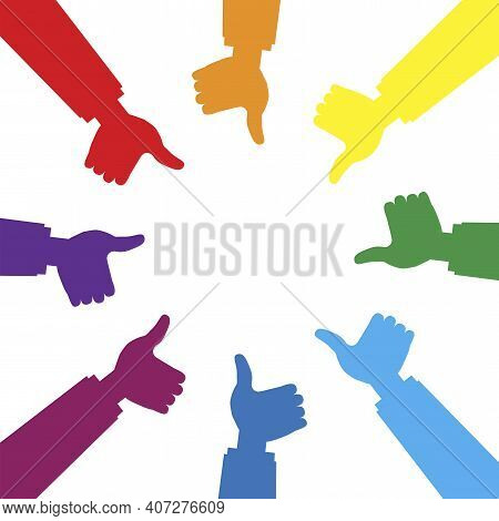 Colorful Hands Like In Abstract Style. Hands Like Circle Social Media Network Concept. Vector Sign. 