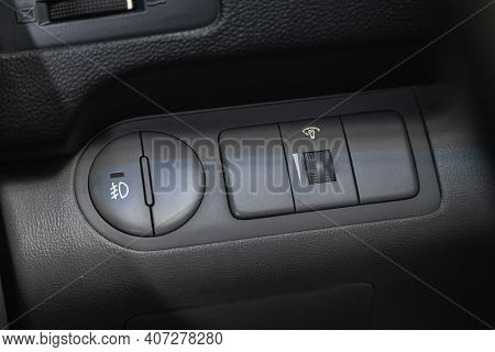 Novosibirsk, Russia - February 07 2021: Hyundai Starex, Close Up Shot Of Car Headlight Control Panel