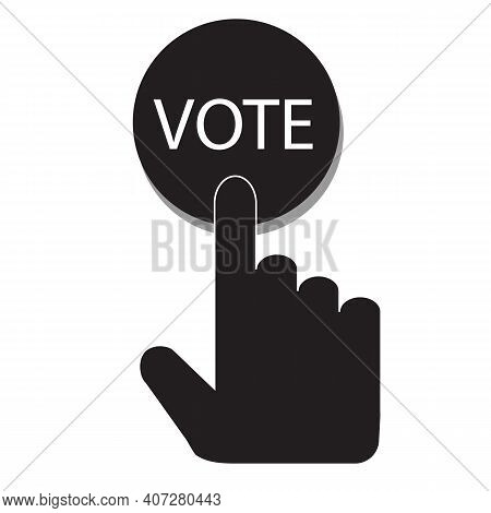 Hand Pressing A Button With The Text Vote Icon On White Background. Flat Style. Voting Sign. Polling