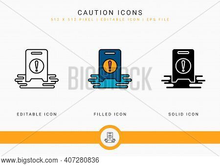 Caution Icons Set Vector Illustration With Solid Icon Line Style. Exclamation Mark Alert Concept. Ed