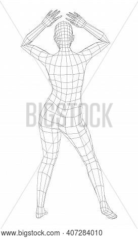 Wireframe Ballerina Or Dancer In Dance Pose. Vector 3d Rendering