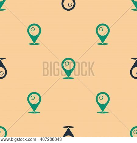 Green And Black Map Pointer With Billiard Pool Snooker Ball With Number 8 Icon Isolated Seamless Pat