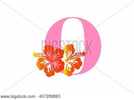 Monogram Initials Letter O With Hibiscus Flower On White Background.