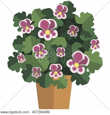 Beautiful Flourishing Flower In Pot Flat Vector