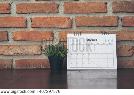 2021 Calendar Desk Place On Table. Desktop Calender For Planner To Plan Agenda, Timetable, Appointme