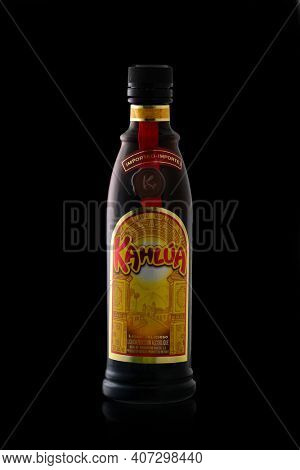 TORONTO, CANADA â January 26, 2021: Kahlua is a coffee liqueur from Mexico. The drink contains rum, sugar, and coffee.