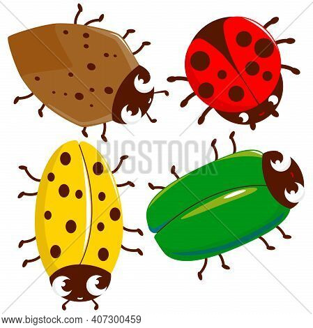 Set Of Cute Colorful Bugs. Vector Illustration