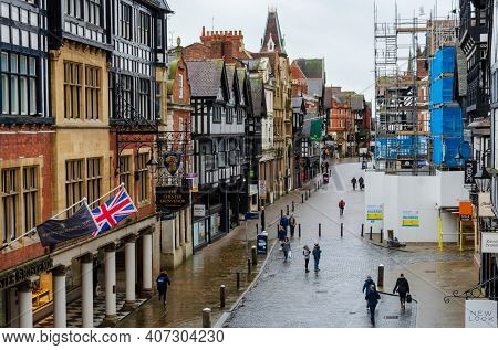 Chester; Uk: Jan 29, 2021: A General View In The Shopping District Of Chester Seen On A January Frid
