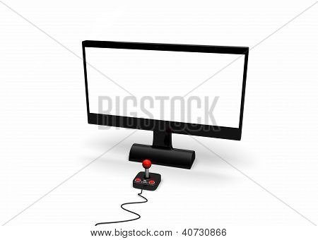 Retro joystick edessä näytön