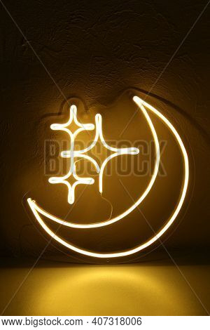 Neon Sign Moon And Stars. Trendy Style.  Neon Sign. Custom Neon. Home Decor. Good Night.