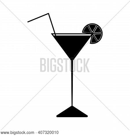 Martini Cocktail Glass Clipart. Vector Silhouette Icon On White Clear Background. Logo Design.