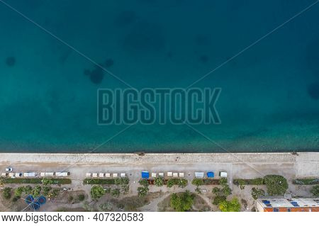 Aerial Overhead View Of Coastline Of Zadar Penisula In Sunrise Hour In Dalmatia Croatia