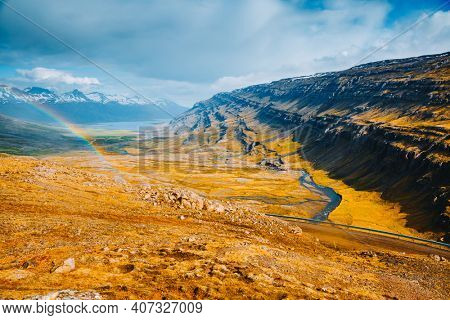 Spectacular summer view of Berufjardara river. Location place East Fjords region of Iceland, Europe. Image of exotic world landmark. Picturesque photo wallpaper. Discover the world of beauty.