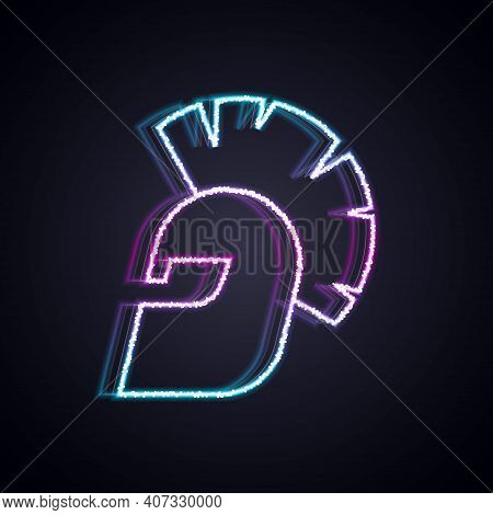 Glowing Neon Line Greek Helmet Icon Isolated On Black Background. Antiques Helmet For Head Protectio