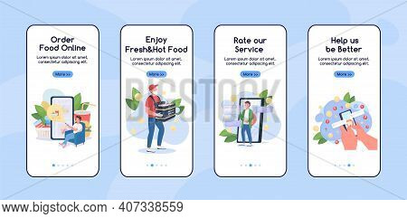 Online Shopping Onboarding Mobile App Screen Flat Vector Template. Remote Food Delievery. Walkthroug