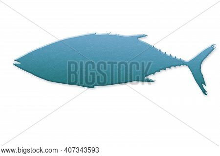 Albacore Tuna Whole Fish Silhouette. Textured Blue Metallic Silhouette Isolated On White Background.