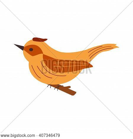 Cute Bird Is Sitting On A Branch. Colorful Hand Drawn Vector Isolated Illustration In Doodle Style