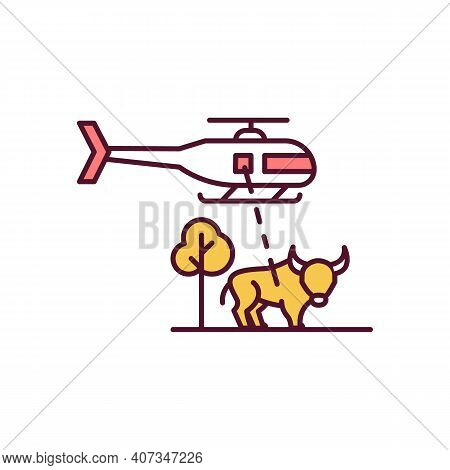 Hunting From Vehicle Rgb Color Icon. Poaching From Aircraft. Animal Abuse. Targeting Bull. Aiming To
