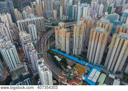 Shau kei wan, Hong Kong 03 December 2020: Top view of Hong Kong city