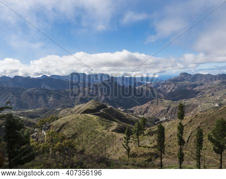 Amazing View On Mountains, Caldera And Barranco De Tejeda And Roque Bentayg Rock From Cruz De Tejeda