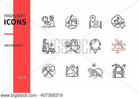 Archaeology - Modern Line Design Style Icons Set
