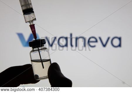 Oxford, Uk - February 2020: Valneva Biotech Logo With A Covid Vaccine Injection