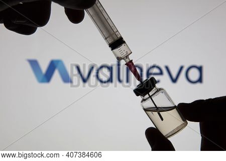 Oxford, Uk - February 2020: Valneva Biotech Logo With A Covid Vaccine Injection