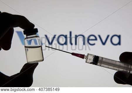 Oxford, Uk - February 2020: Valneva Biotech Logo With A Covid Vaccine Injection